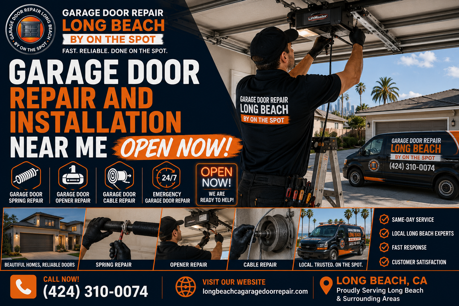 Residential garage door repair and installation near me Long Beach service graphic for Garage Door Repair Long Beach By On The Spot