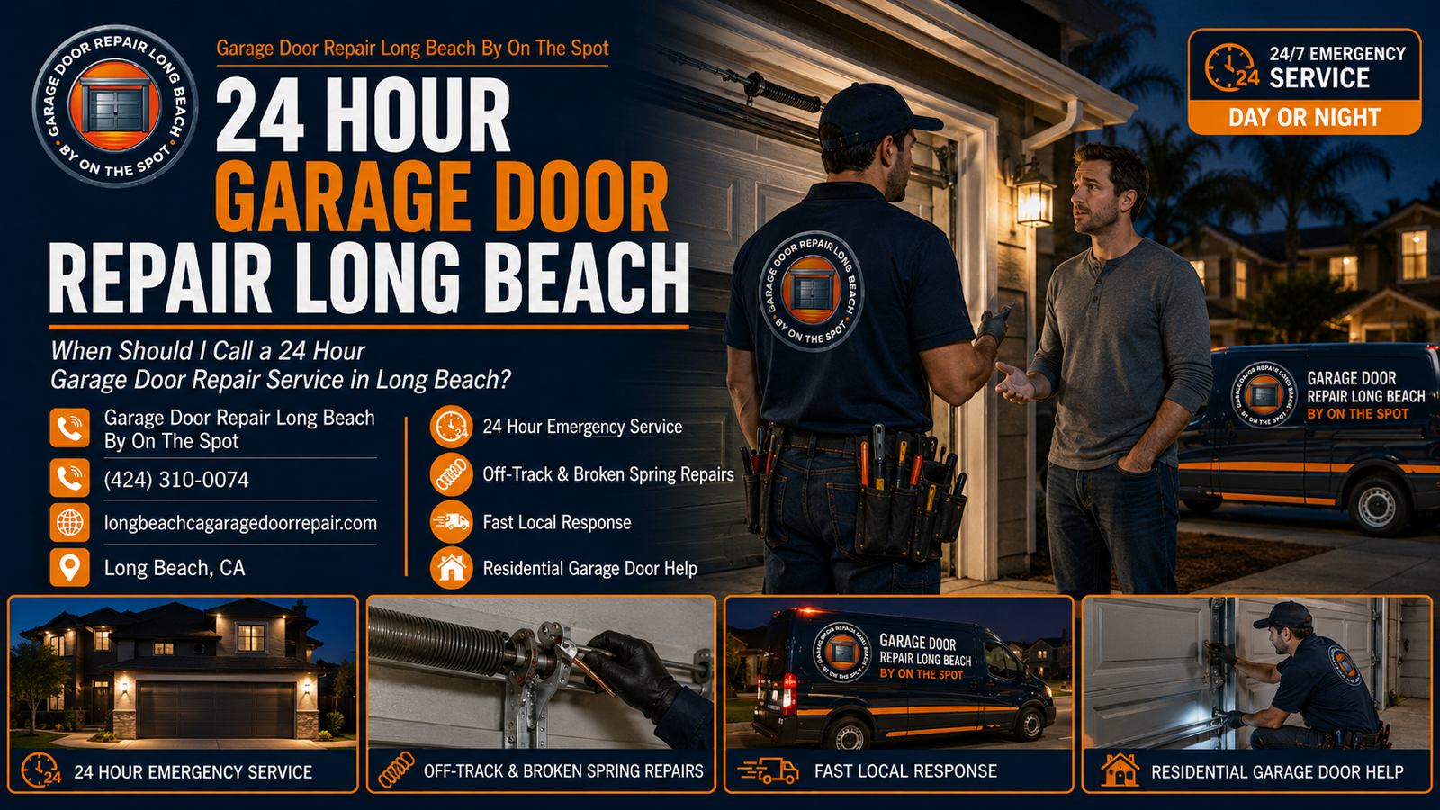 Emergency garage door repair service in Long Beach for a guide explaining when to call 24-hour garage door service