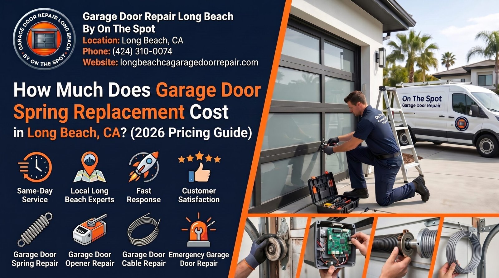 Garage door spring replacement cost guide for a residential garage door in Long Beach California