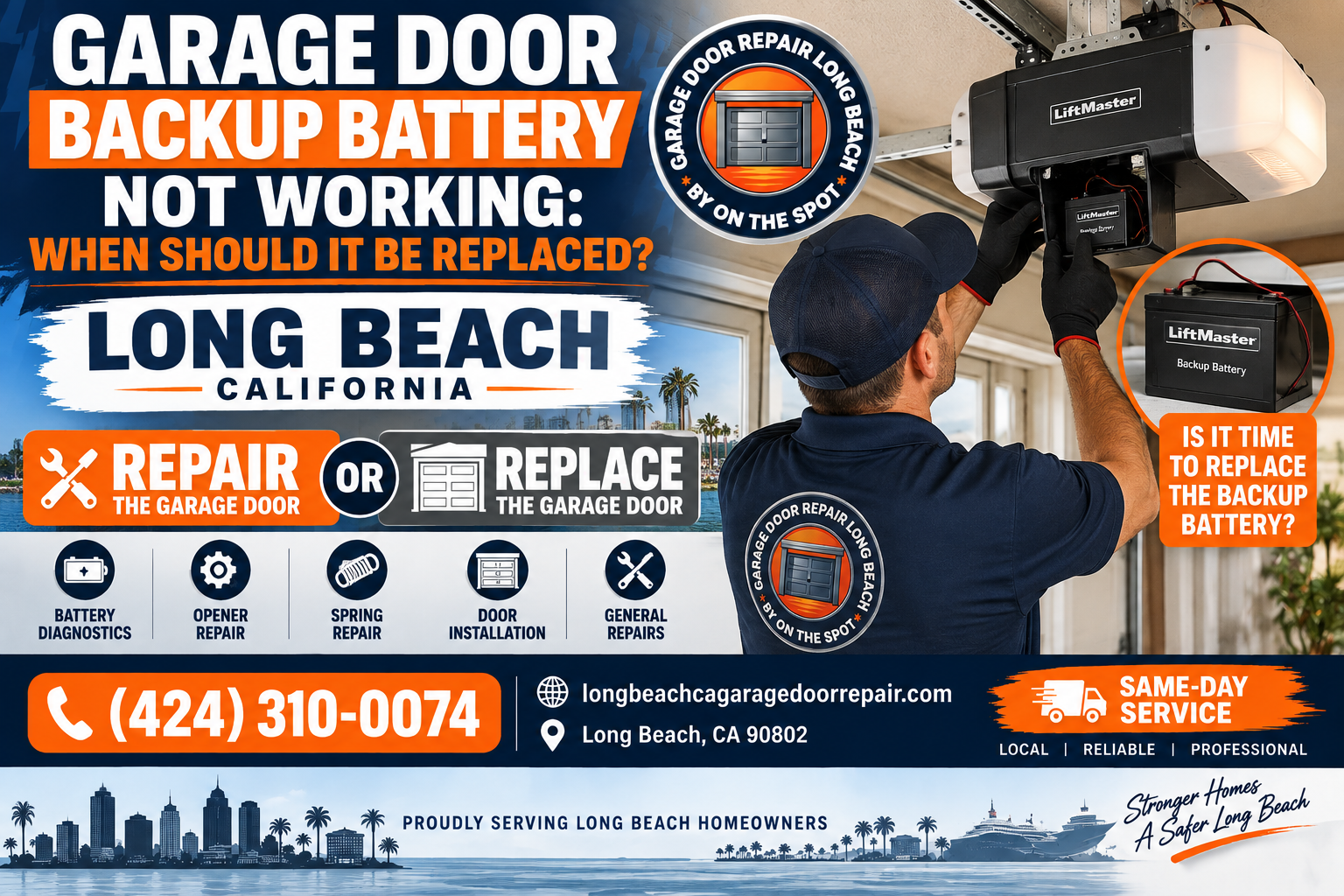Garage door backup battery not working when should it be replaced in Long Beach