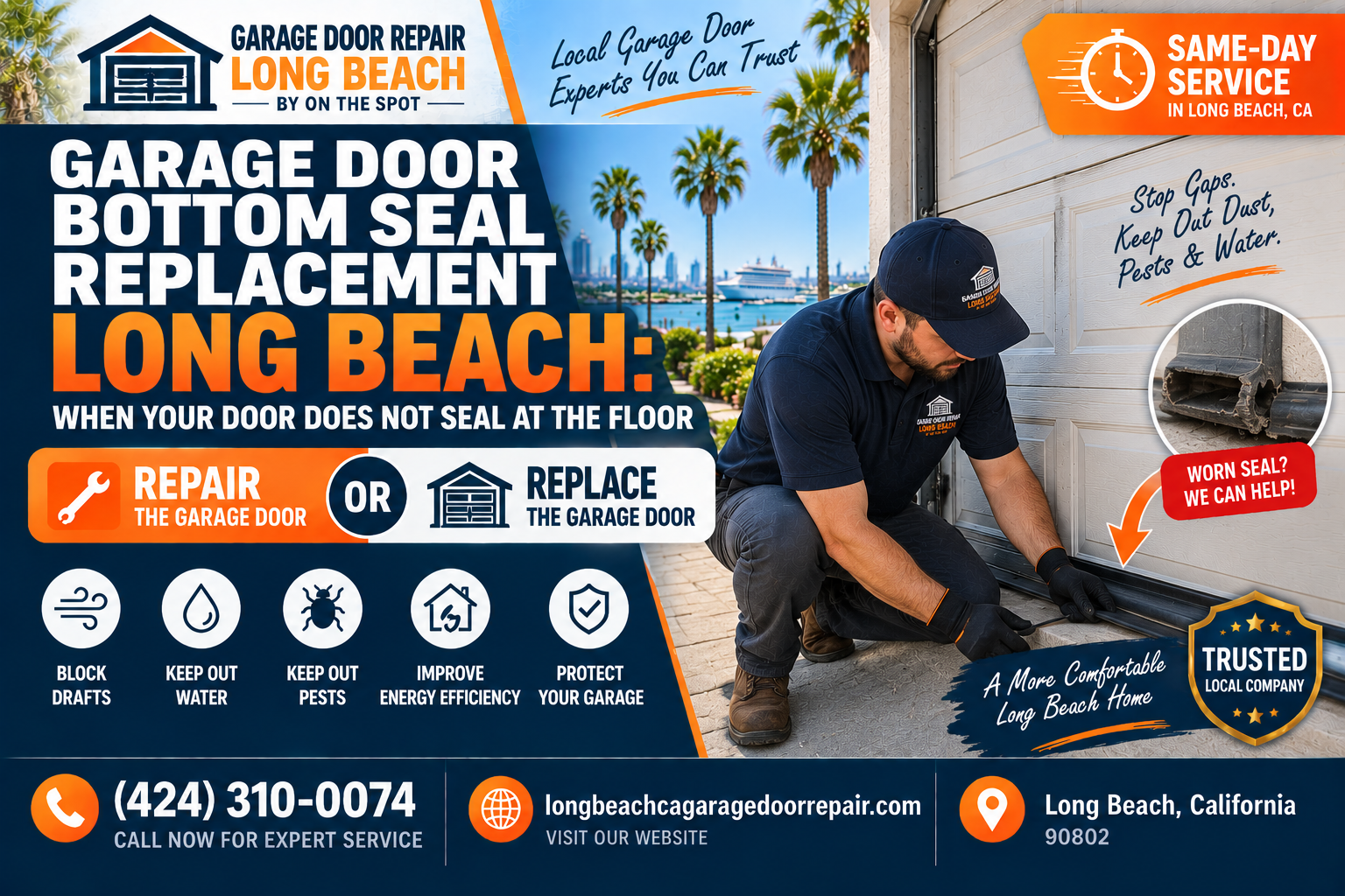 Garage door bottom seal replacement Long Beach service graphic for Garage Door Repair Long Beach By On The Spot