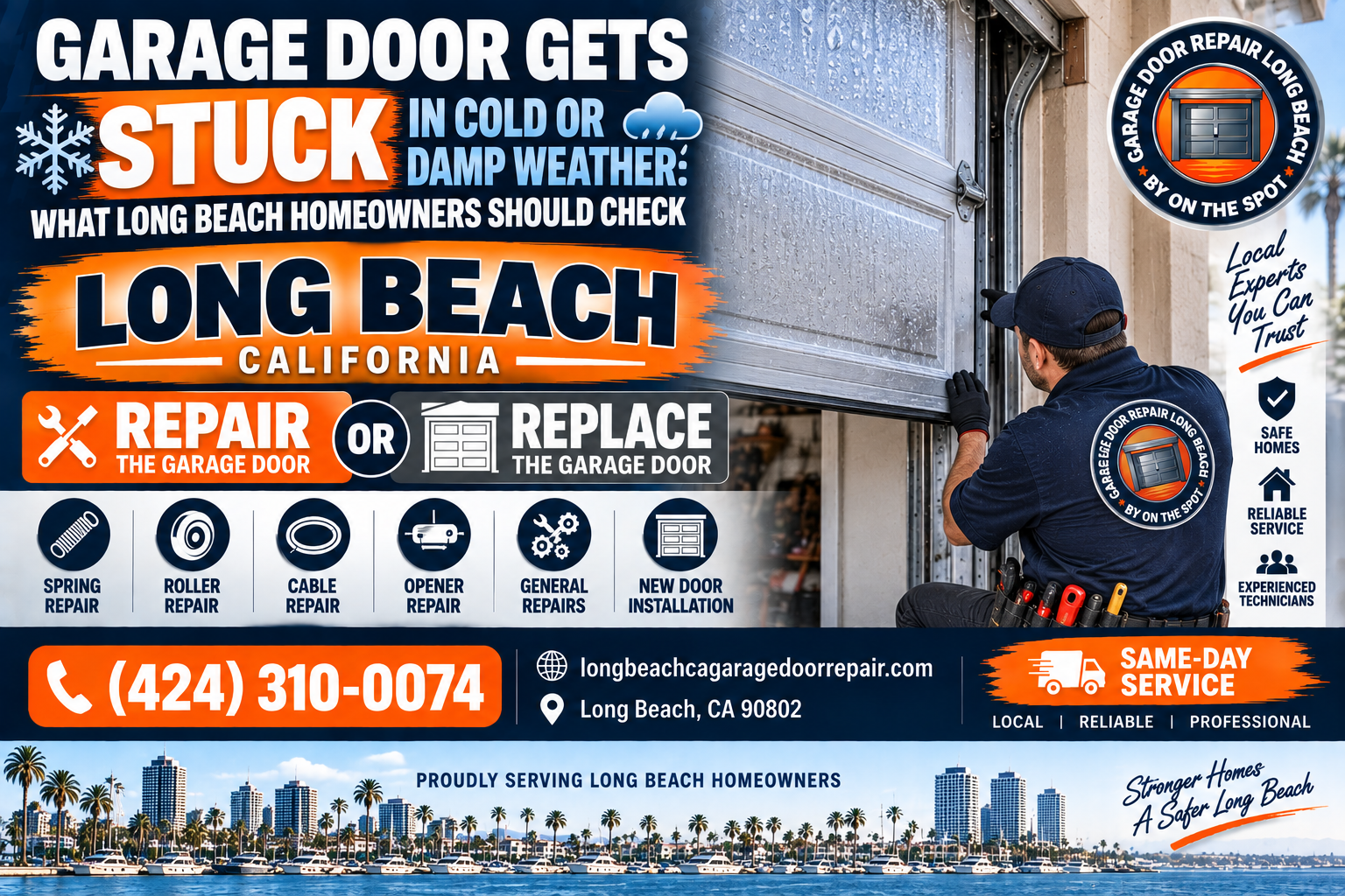 Garage door gets stuck in cold or damp weather what Long Beach homeowners should check