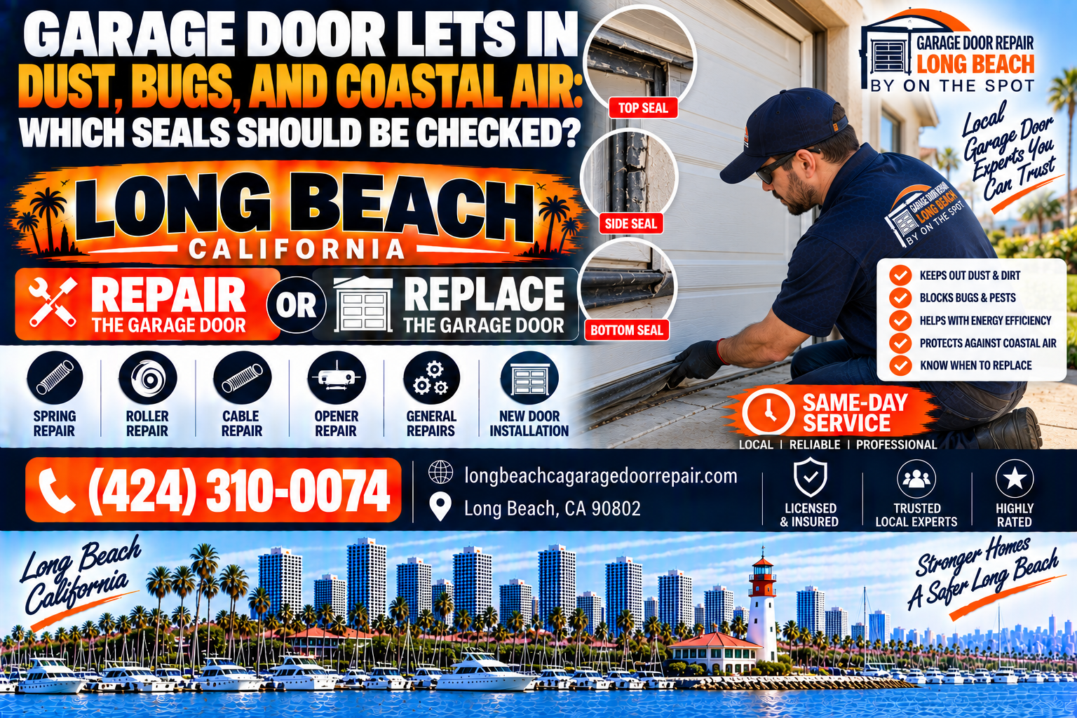 Garage door lets in dust bugs and coastal air which seals should be checked Long Beach