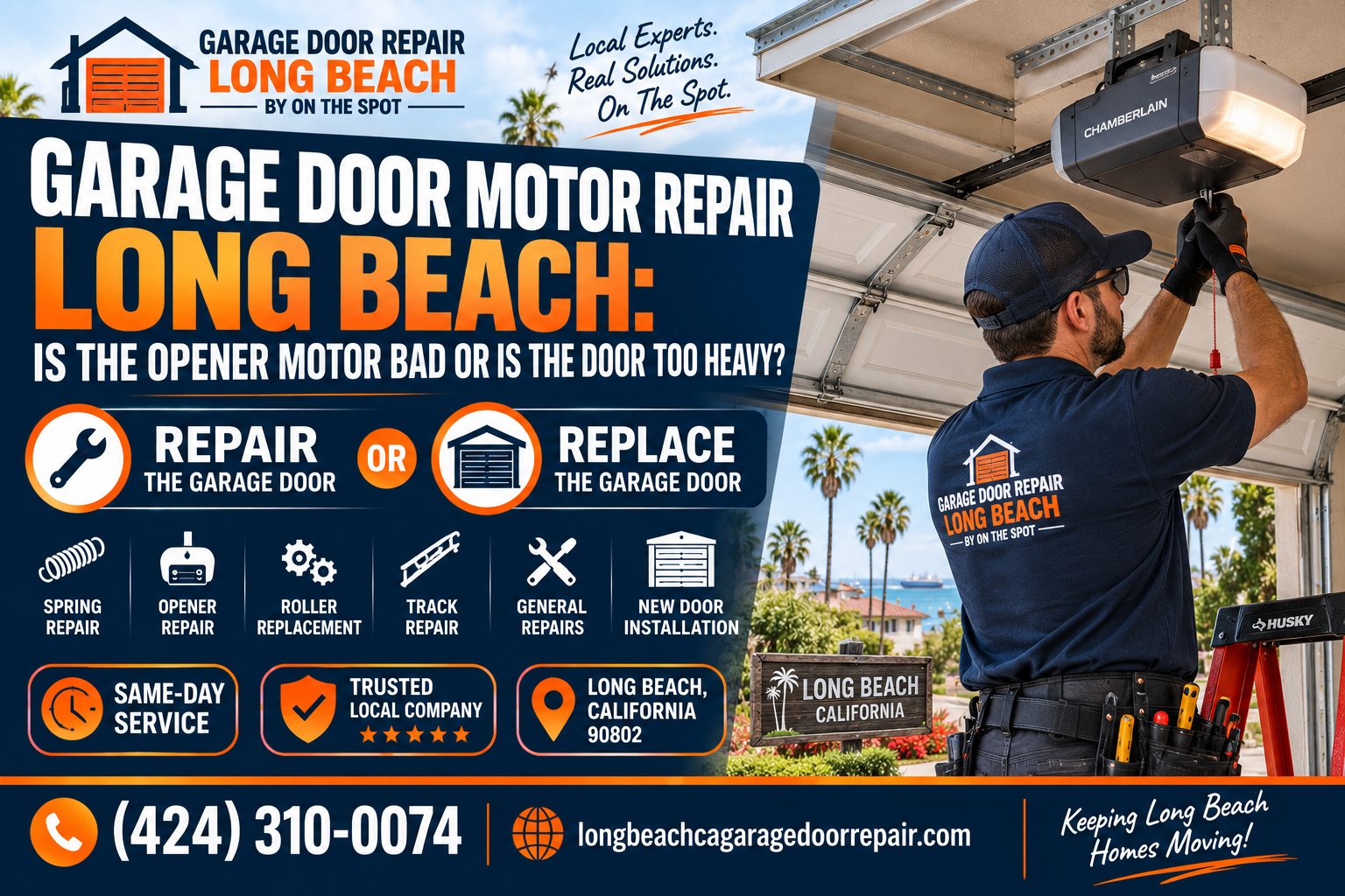 Garage door motor repair Long Beach service graphic for Garage Door Repair Long Beach By On The Spot