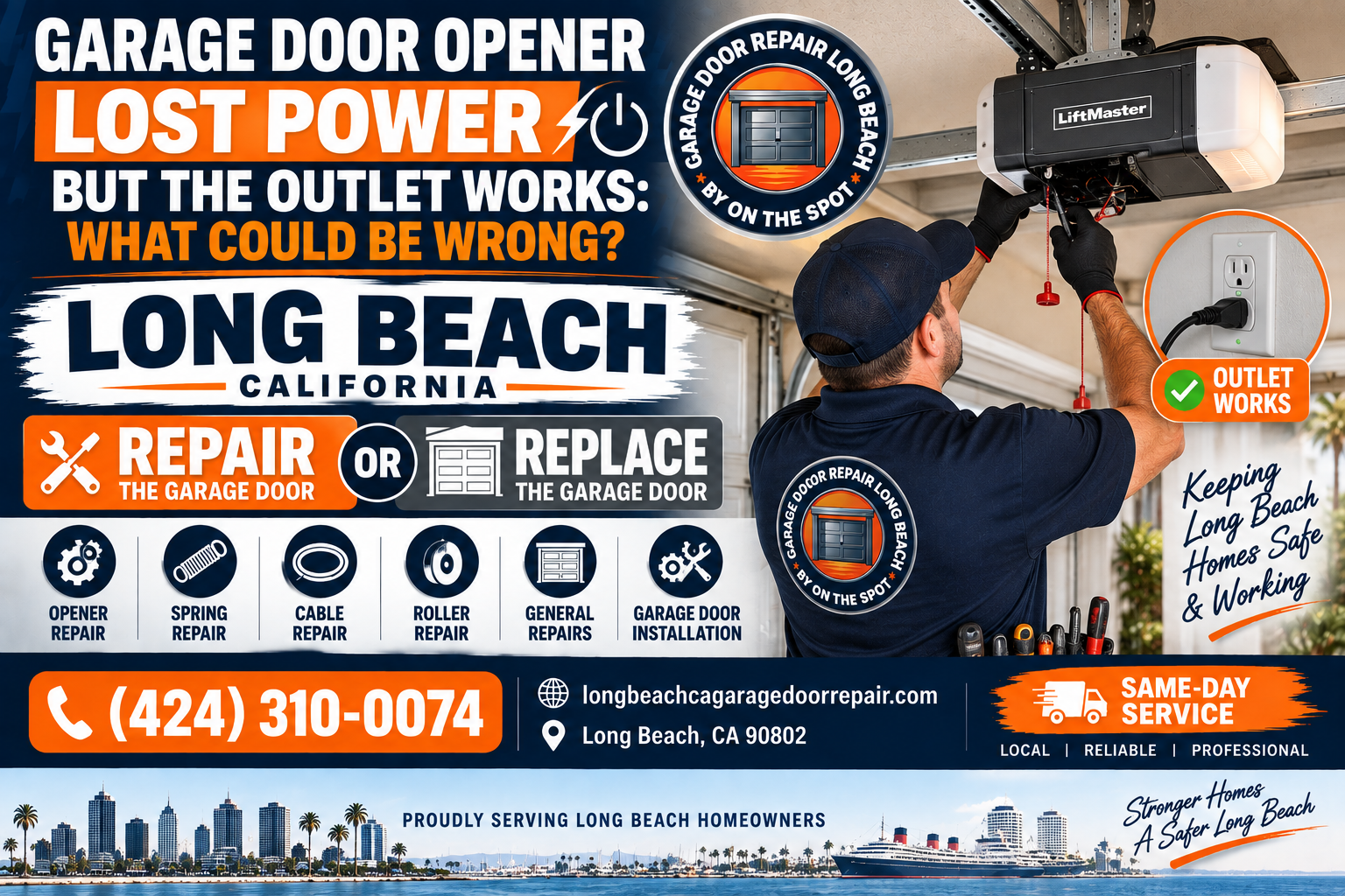 Garage door opener lost power but the outlet works what could be wrong in Long Beach