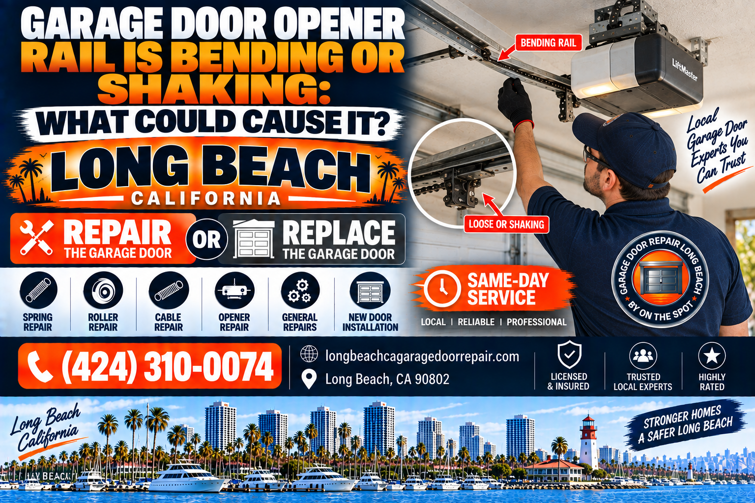 Garage door opener rail is bending or shaking what could cause it Long Beach
