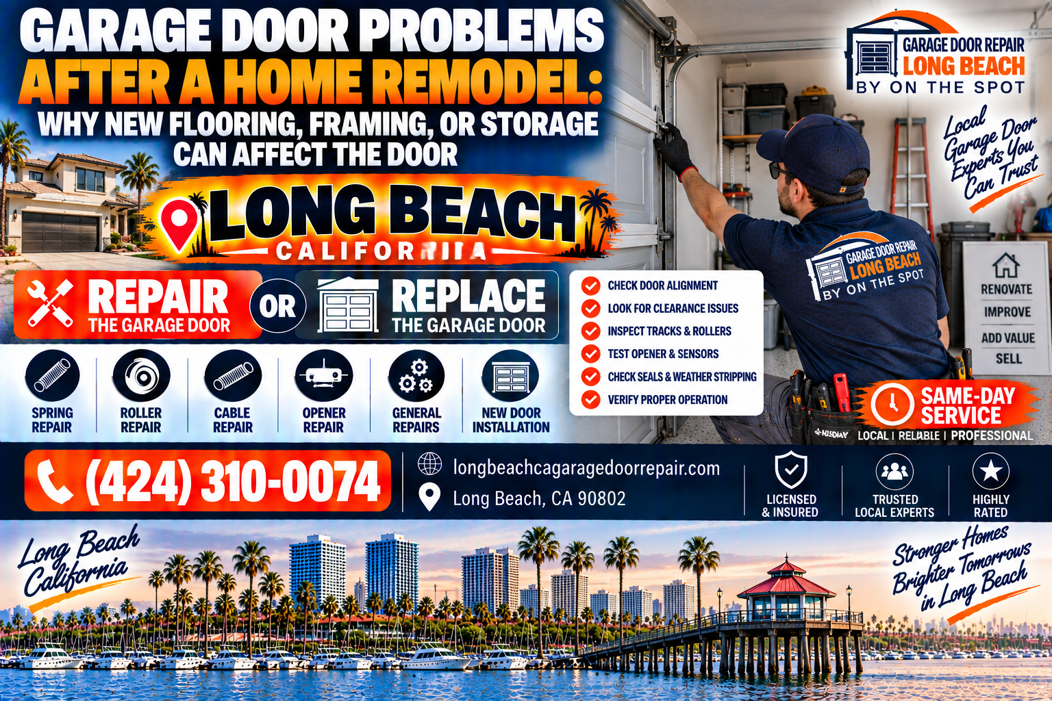 Garage door problems after a home remodel — flooring, framing, and storage effects in Long Beach