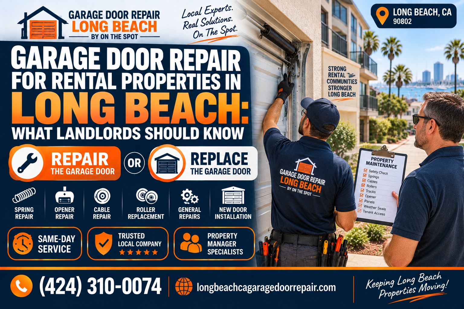 Garage door repair for rental properties in Long Beach showing landlord tenant access and garage door service