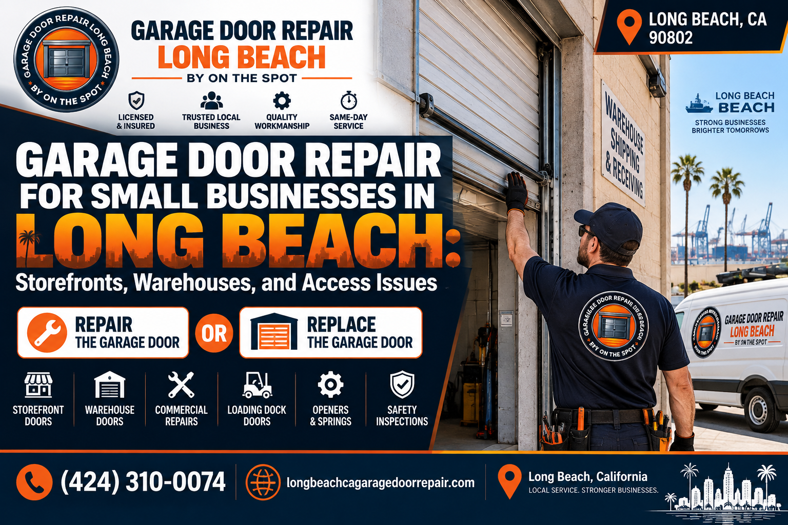 Garage door repair for small businesses in Long Beach storefronts warehouses and access doors