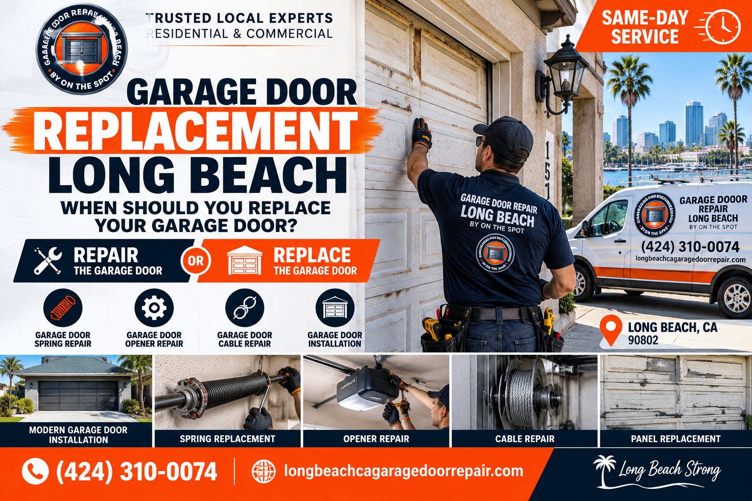 Garage door replacement Long Beach guide showing repair versus replacement for Garage Door Repair Long Beach By On The Spot