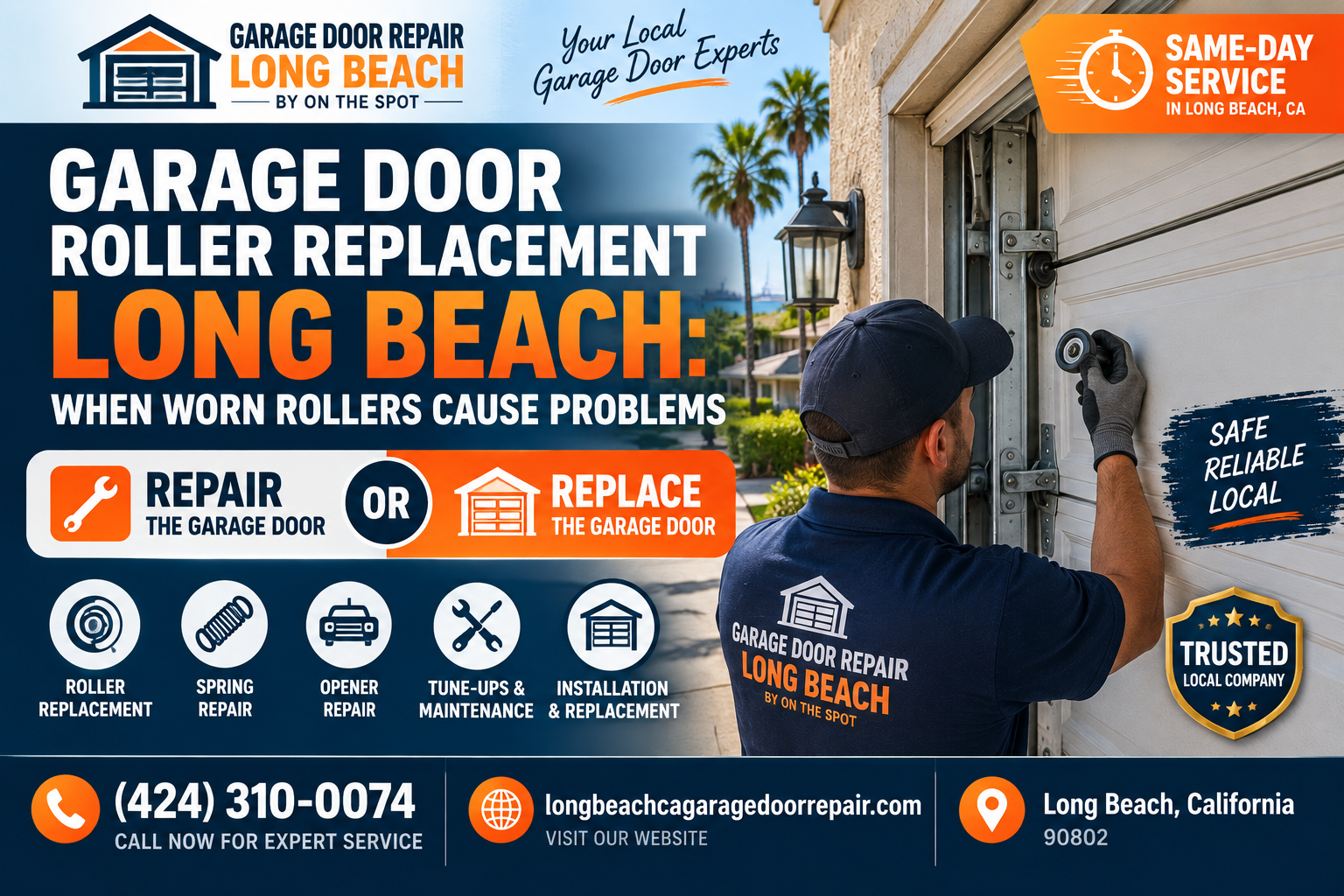 Garage door roller replacement Long Beach service graphic for Garage Door Repair Long Beach By On The Spot