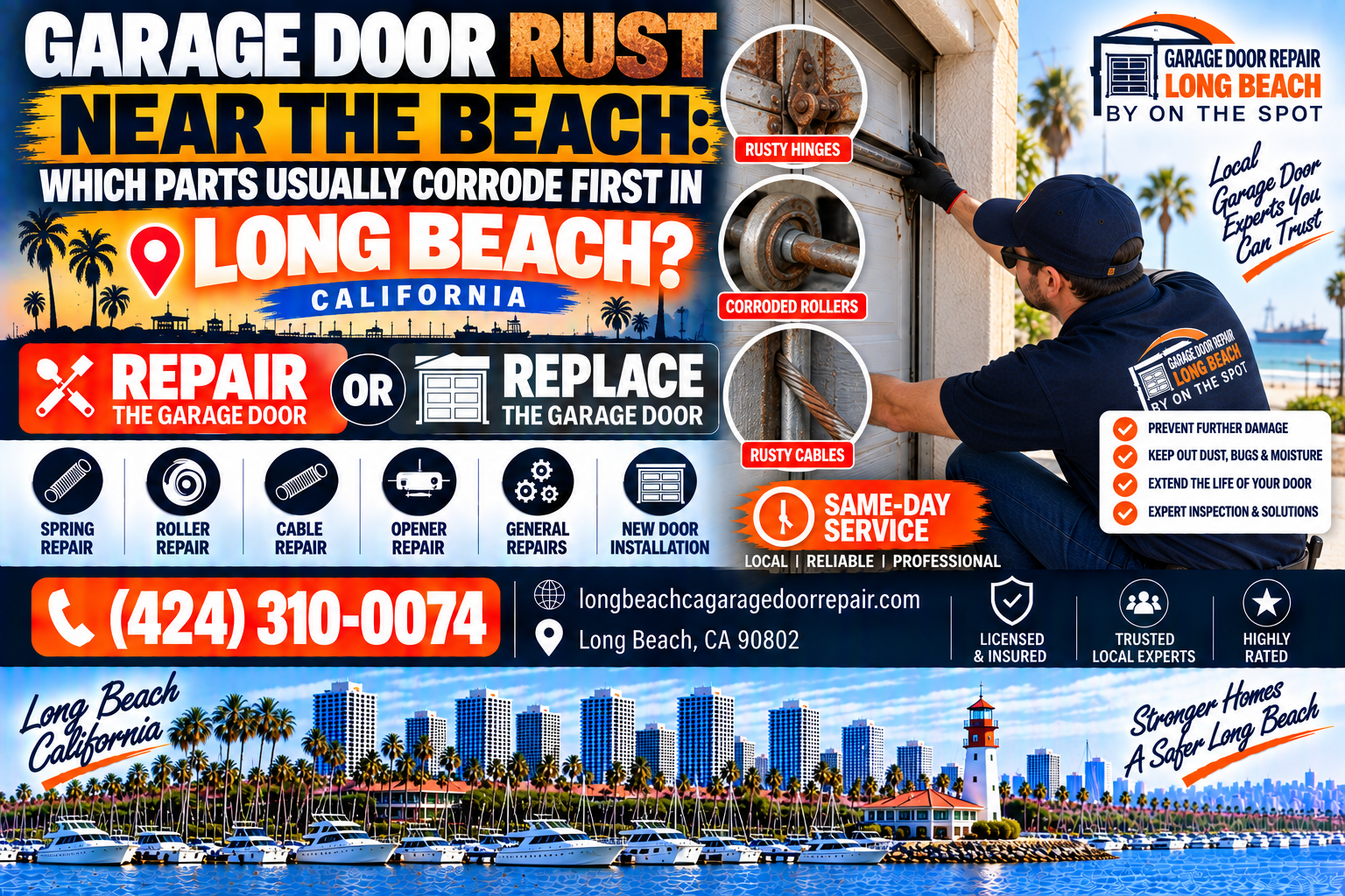 Garage door rust near the beach which parts usually corrode first in Long Beach