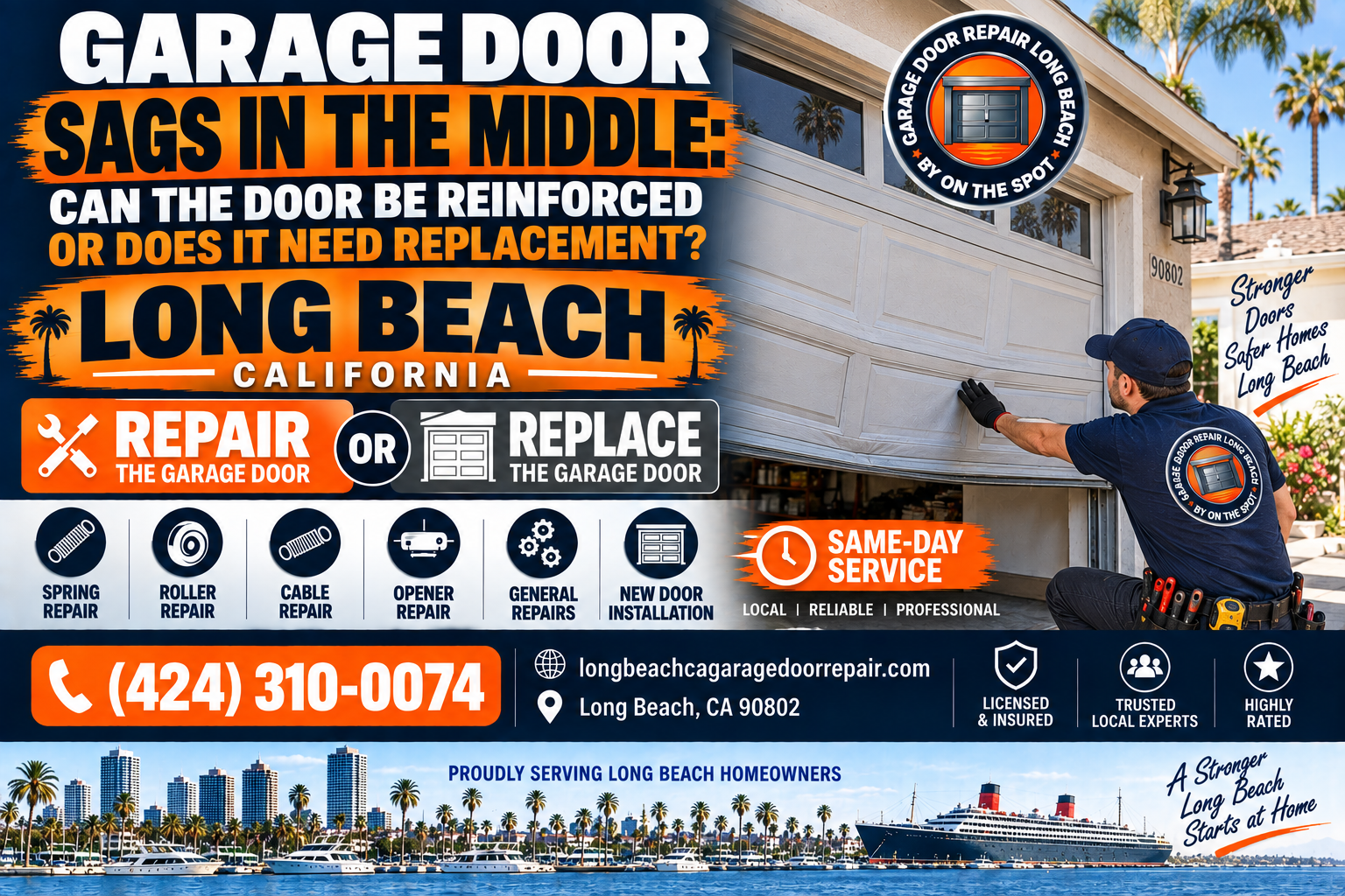 Garage door sags in the middle reinforce or replace Long Beach