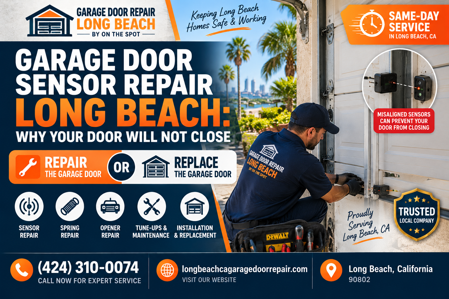 Garage door sensor repair Long Beach service graphic for Garage Door Repair Long Beach By On The Spot