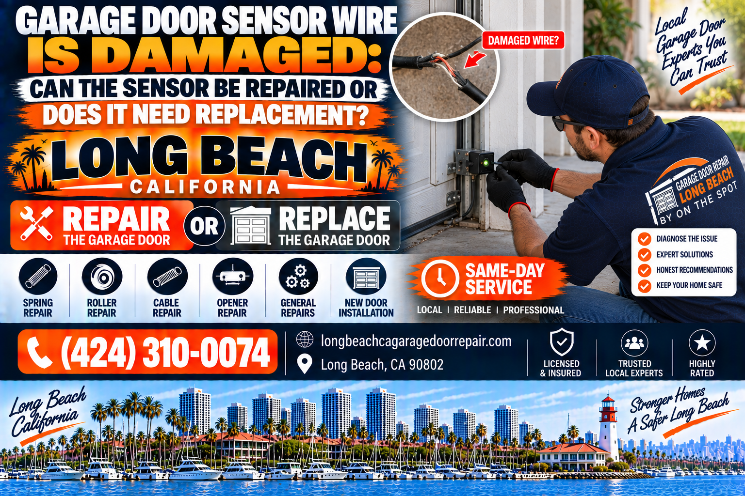 Garage door sensor wire is damaged can the sensor be repaired or does it need replacement Long Beach