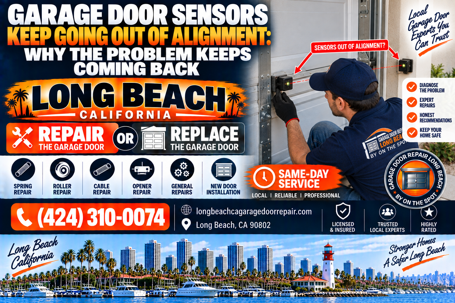 Garage door sensors keep going out of alignment why the problem keeps coming back Long Beach