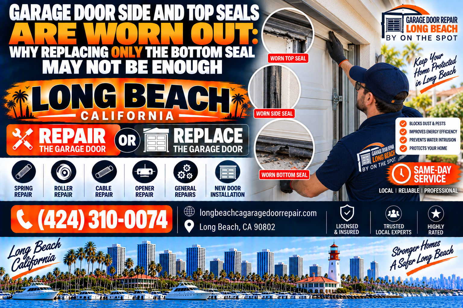 Garage door side and top seals are worn out why replacing only the bottom seal may not be enough Long Beach