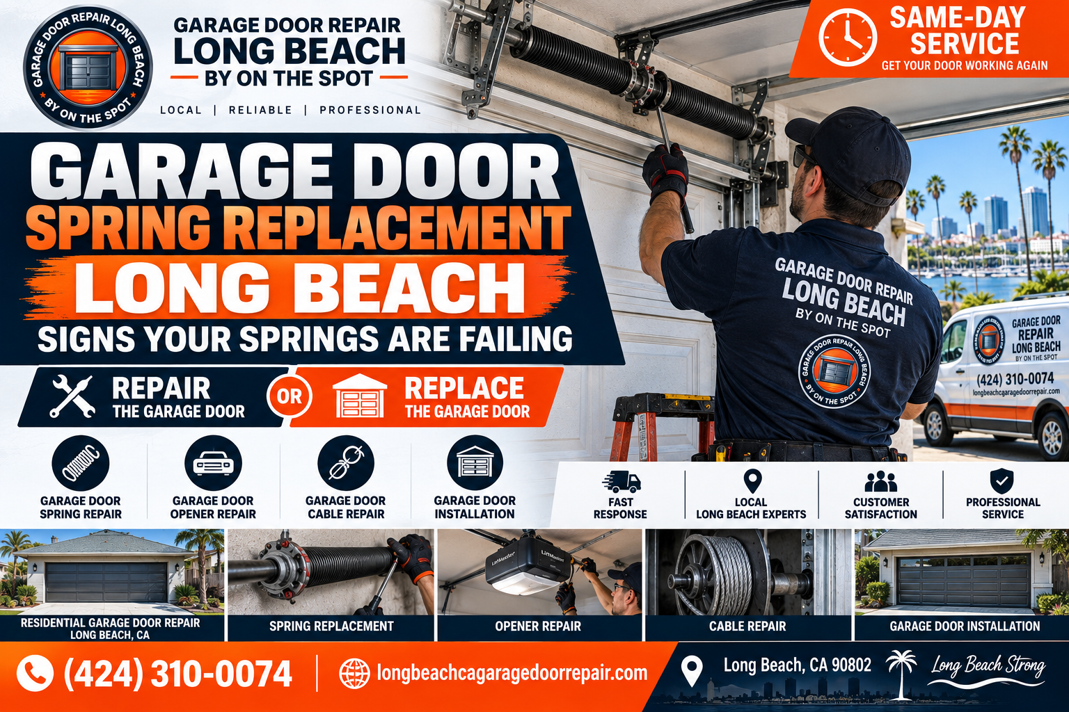 Garage door spring replacement Long Beach service graphic for Garage Door Repair Long Beach By On The Spot
