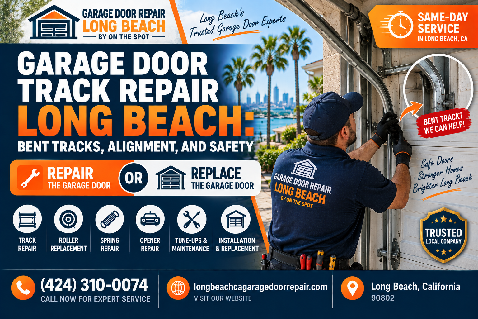 Garage door track repair Long Beach service graphic for Garage Door Repair Long Beach By On The Spot