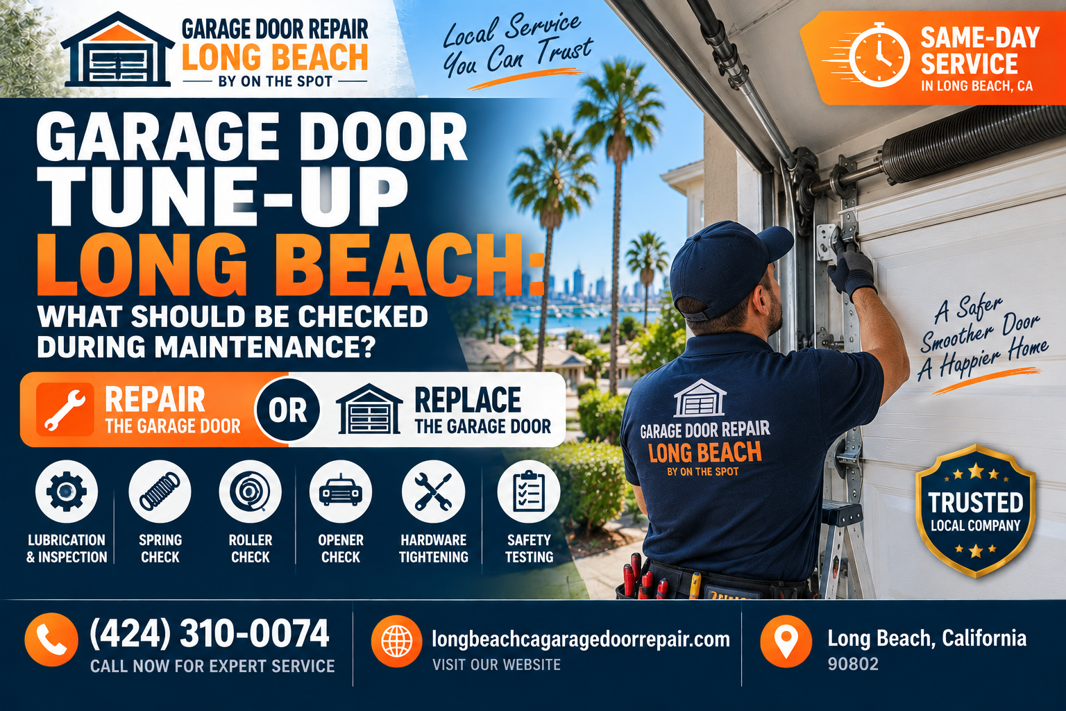 Garage door tune-up Long Beach maintenance graphic for Garage Door Repair Long Beach By On The Spot