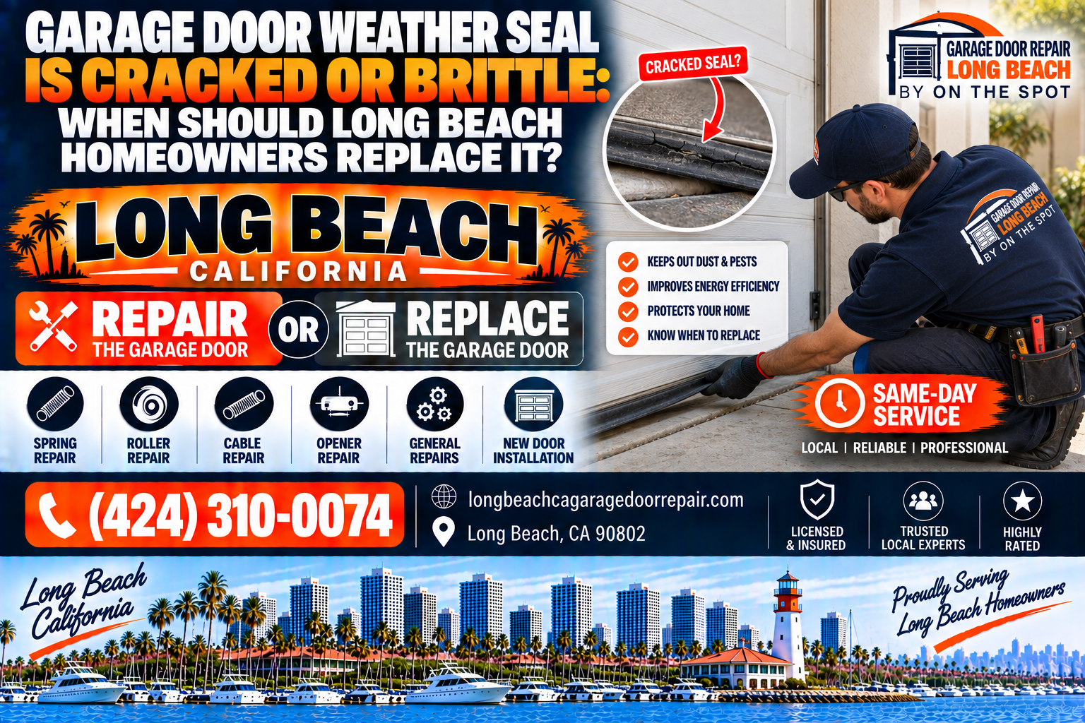 Garage door weather seal is cracked or brittle when should Long Beach homeowners replace it