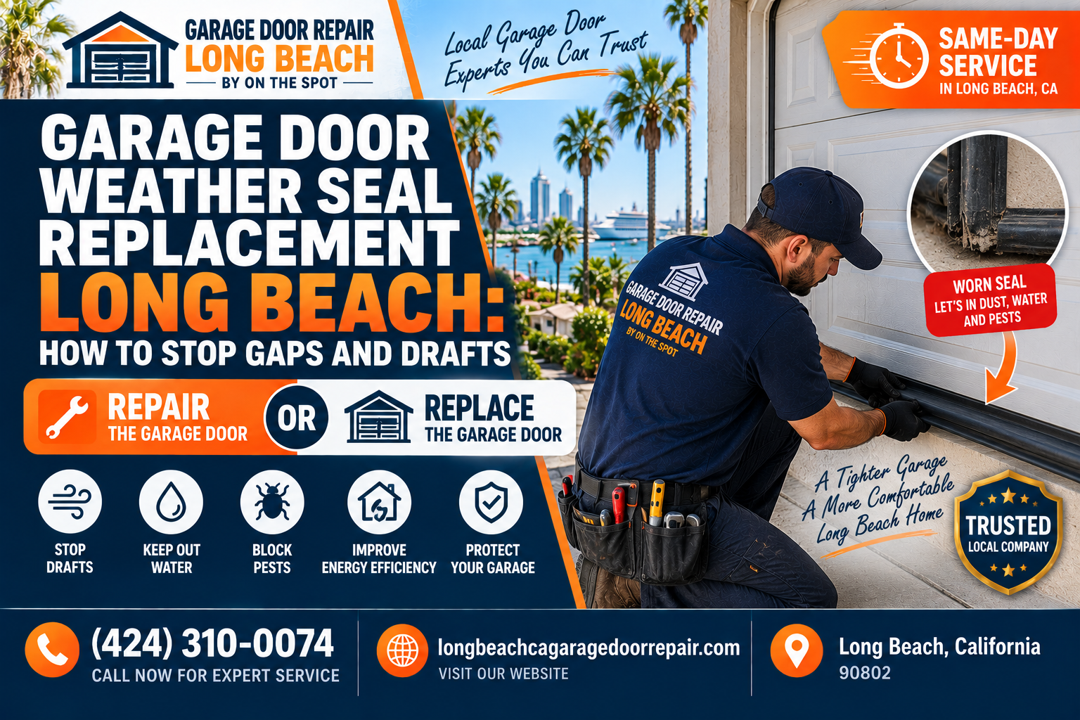 Garage door weather seal replacement Long Beach service graphic for Garage Door Repair Long Beach By On The Spot