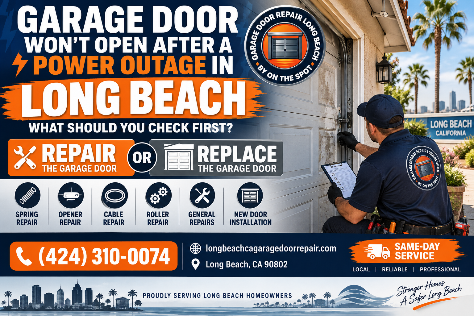 Garage door won’t open after a power outage in Long Beach what to check first