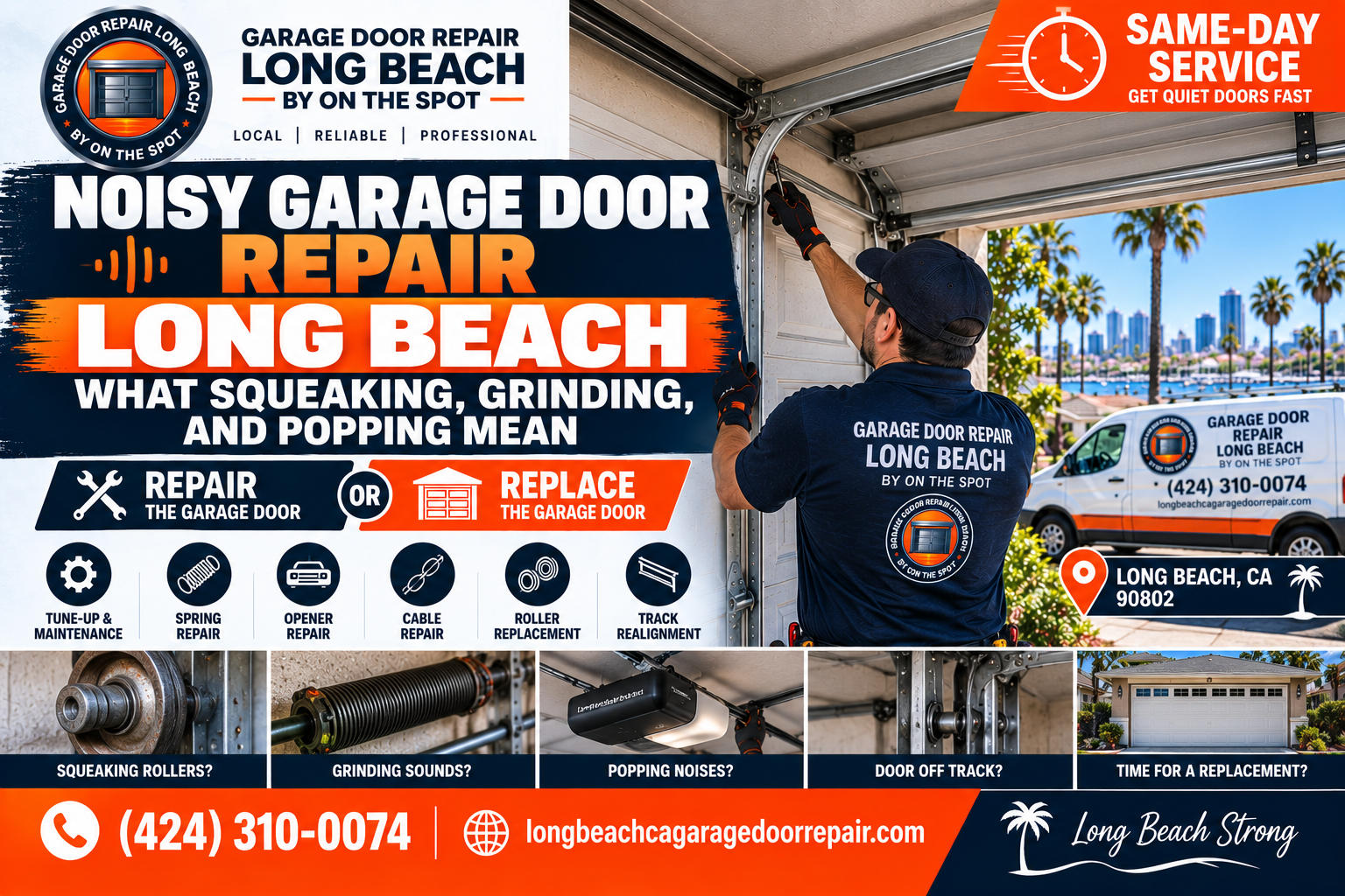 Noisy garage door repair Long Beach service graphic for Garage Door Repair Long Beach By On The Spot
