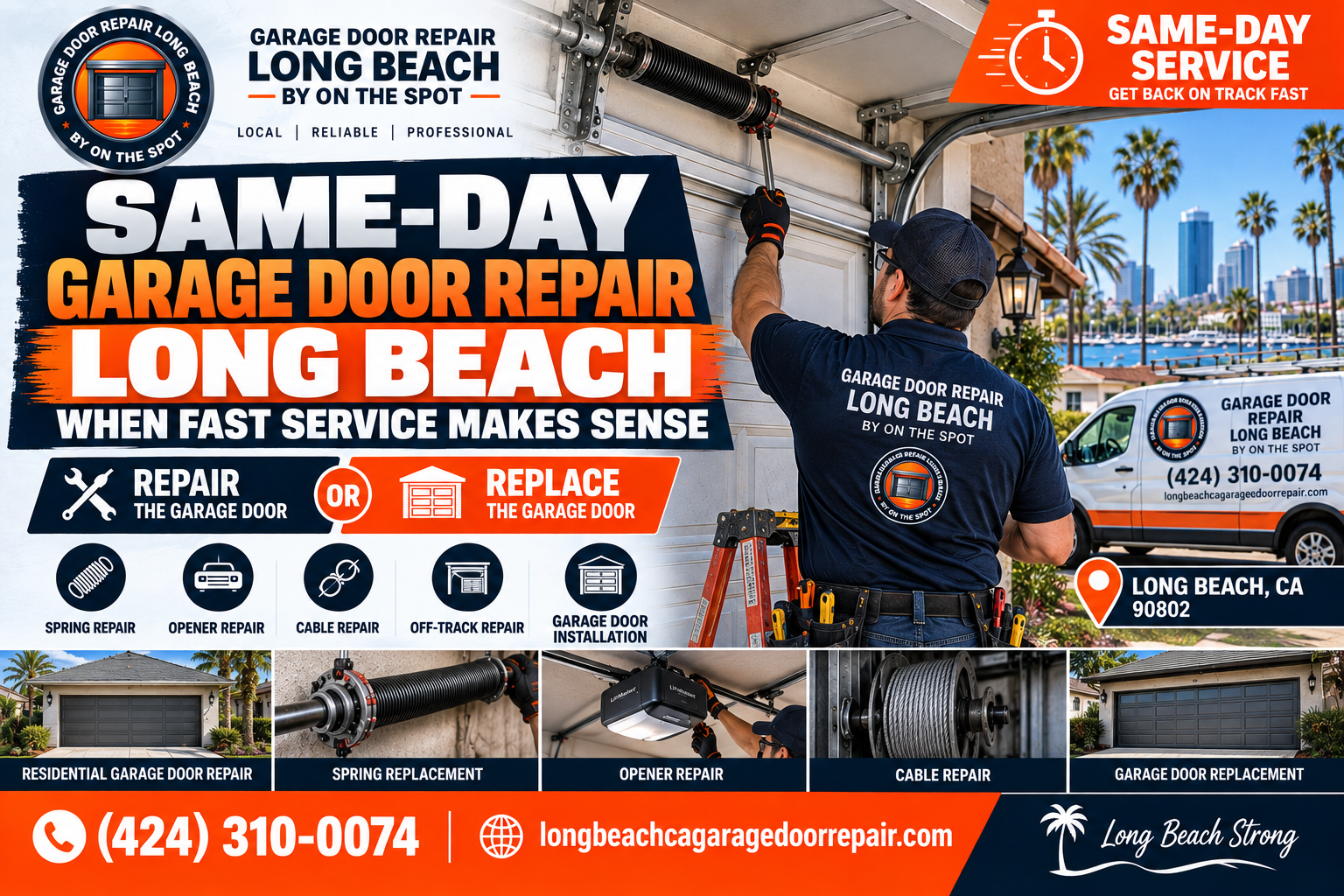 Same-day garage door repair Long Beach service graphic for Garage Door Repair Long Beach By On The Spot